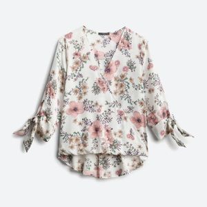 West Kei Allan Surplice Tie Sleeve High Low Blouse